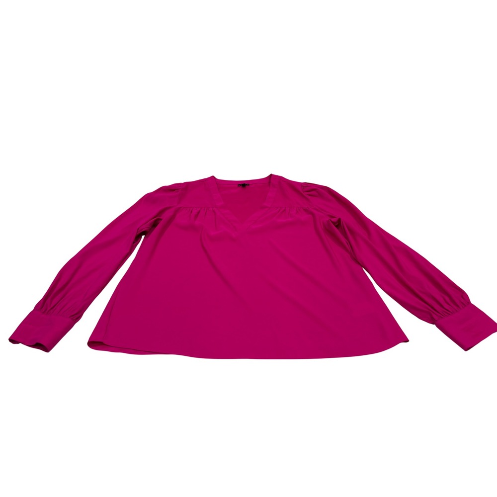 Express Pink V-Neck Long Sleeve Blouse Top Large Wide Cuff Gathered Detail